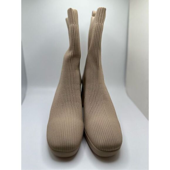 CUSHIONAIRE Women's Stretch platform heel boot +Memory Foam 7 WIDE NUDE - Picture 2 of 8